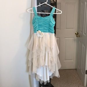 Girl’s aqua and creme formal dress